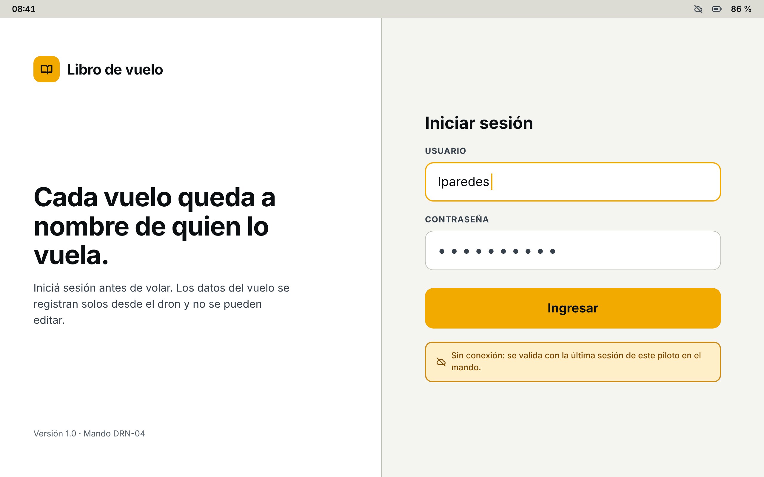 Login — App libro de vuelo