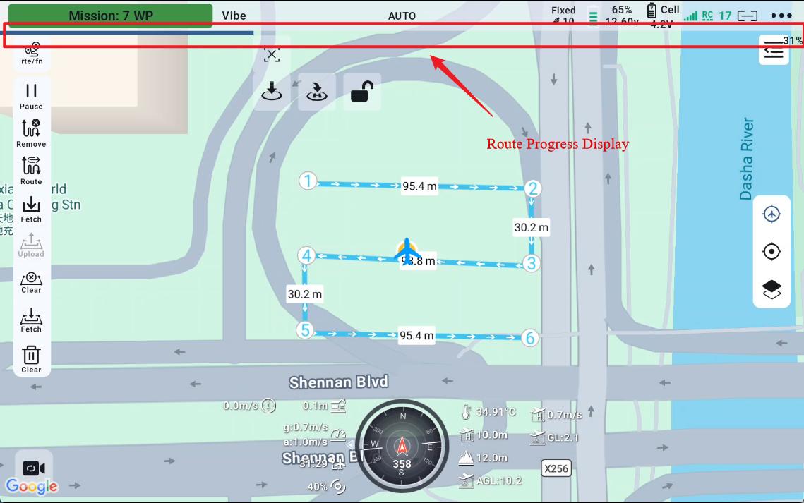 UniGCS - Misión en modo AUTO con progreso de ruta